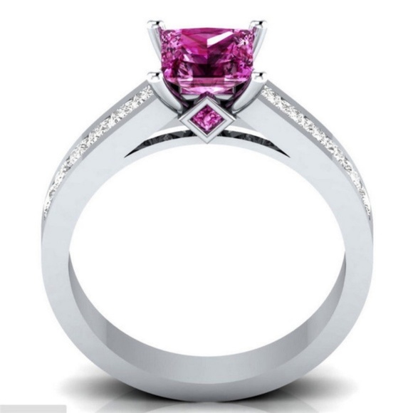 925 Silver Ring Princess Cut Ruby New - Picture 4 of 4